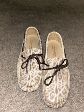Donald J. Pliner Beige and Brown Leopard-Print Moccasins